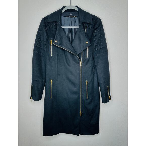 Gucci Black Wool Cashmere Sueded Gold Zip Long Line Trench Coat Jacket 44 - Picture 2 of 16